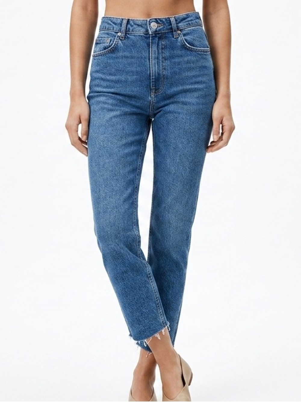 Zara High Rise Straight Leg‎ Cropped Raw Hem Jean Medium Wash Women’s 4